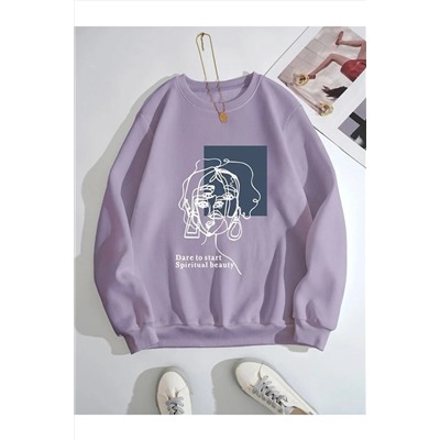 MOONBULLUnisex Lila Beauty Baskılı Bisiklet Yaka Sweathsirt