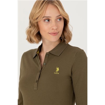 Kadın Haki Basic Polo Yaka Sweatshirt