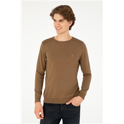 Erkek Slim Fit Bisiklet Yaka Haki Melanj Basic Kazak
