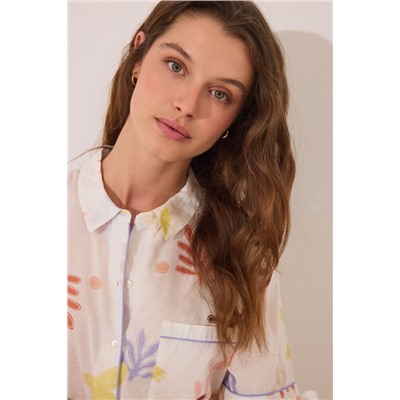 Pijama camisero corto 100% algodón hojas