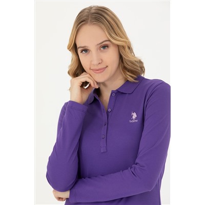 Kadın Mor Basic Polo Yaka Sweatshirt