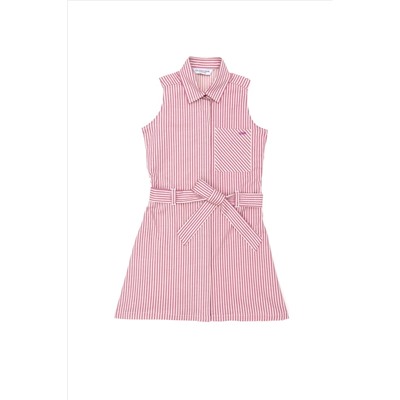 Kız Çocuk Pembe Kolsuz Dokuma Elbise