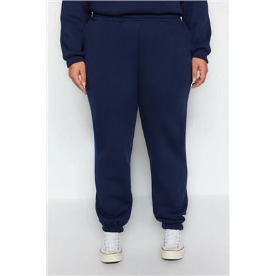 Lacivert Jogger Kalın İçi Polarlı Örme Büyük Beden Eşofman Altı TBBAW24AJ00002