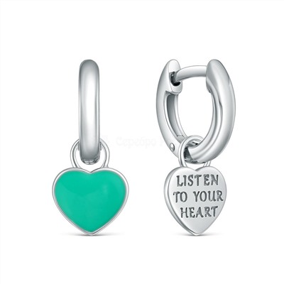 Серьги из серебра с эмалью родированные - Сердца, "Listen to your heart" (2 в 1) 2364405416-70