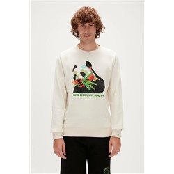 Bad Bear Re-bamboo Crewneck Marshmallow Beyaz Baskılı Erkek Sweatshirt 23.02.12.031-