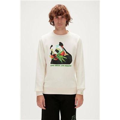 Bad Bear Re-bamboo Crewneck Marshmallow Beyaz Baskılı Erkek Sweatshirt 23.02.12.031-
