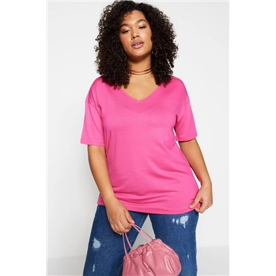 Pembe Yaka Detaylı Örme T-Shirt TBBSS22TS0877