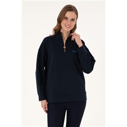 Kadın Lacivert Dik Yaka Fermuarlı Sweatshirt