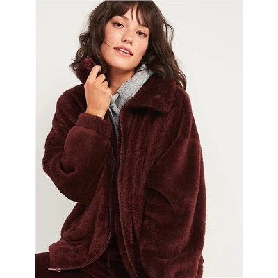 Cozy Teddy Sherpa Zip Lounge Jacket for Women