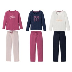 ESMARA® Pyjama Damen, 2-teilig, mit Rundhalsausschnitt und Print, aus reiner Biobaumwolle