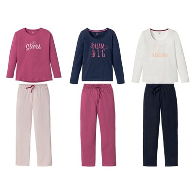 ESMARA® Pyjama Damen, 2-teilig, mit Rundhalsausschnitt und Print, aus reiner Biobaumwolle