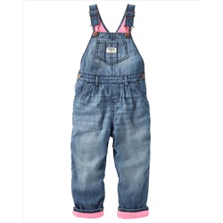 Fleece-Lined Denim Overalls - Ribbon Blue