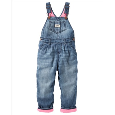 Fleece-Lined Denim Overalls - Ribbon Blue