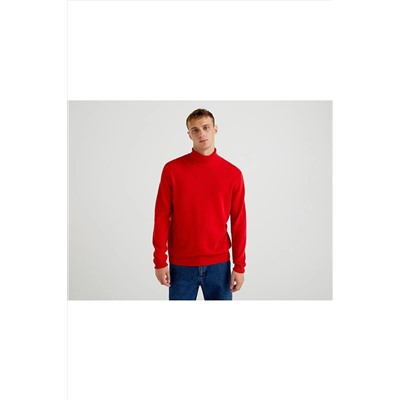United Colors of Benetton Benetton Erkek Bordo Boğazlı Merino Kazak 122A1002U2180-219