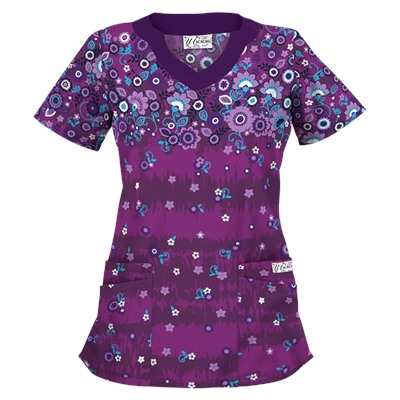 UA Artisan Flower Berry Burst Print Scrub Top