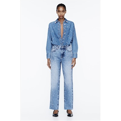 Z1975 STRAIGHT-LEG HIGH-WAIST JEANS WITH PEARL BEADS