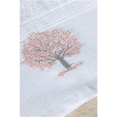 Orva Nakışlı %100 Pamuk 2'li El Havlusu - Beyaz - 30x45 cm