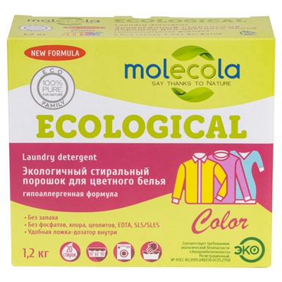 [MOLECOLA] Порошок для стирки цветного белья COLOR экологичный, 1,2 кг