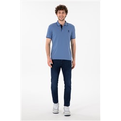 Erkek Slim Fit Polo Yaka Koyu Mavi Basic Tişört