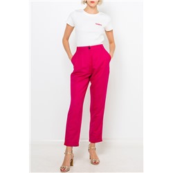 Pantalón carrot de lino Fucsia