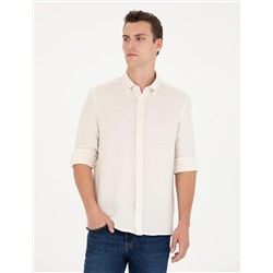 Ekru Regular Fit Uzun Kollu Gömlek