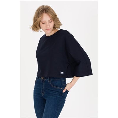 Kadın Lacivert Bisiklet Yaka Sweatshirt