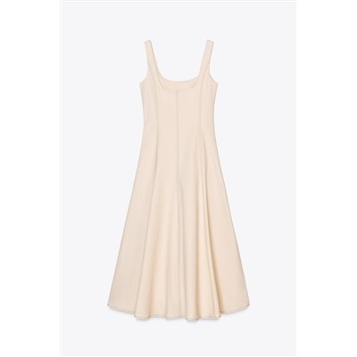 TOPSTITCHED MIDI DRESS