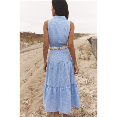 MIDI DRESS WITH BELT LINEN BLEND