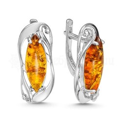 Серьги из серебра с нат. янтарём родированное 925 пробы СП2р640