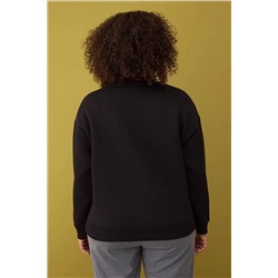 Siyah Animal Nakışlı Regular Kalın İçi Polarlı Örme Büyük Beden Sweatshirt TBBAW26AO00006