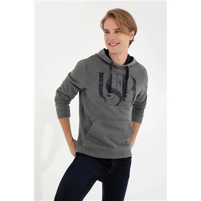 Erkek Antrasit Melanj Kapüşonlu Sweatshirt