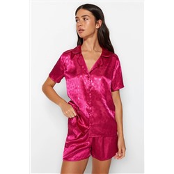 TRENDYOLMİLLA Pembe Saten Dokuma Kalpli Pijama Takımı THMSS23PT00237