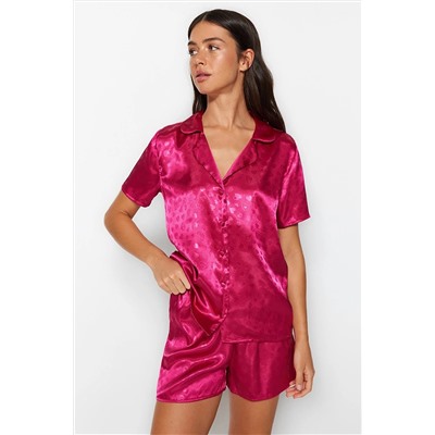 TRENDYOLMİLLA Pembe Saten Dokuma Kalpli Pijama Takımı THMSS23PT00237