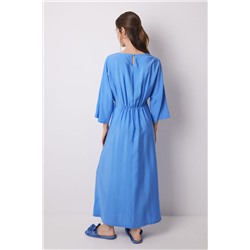 Vestido caftán satén plisado azul