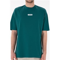 Erkek Oversize Fit Bisiklet Yaka Koyu Yeşil Tişört