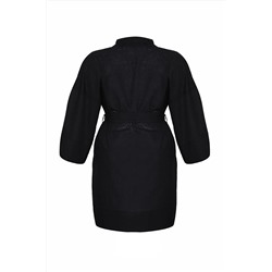 Siyah Kuşaklı Kısa Dokuma %100 Pamuklu Büyük Beden Kimono&Kaftan TBBSS25DE00000