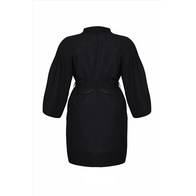 Siyah Kuşaklı Kısa Dokuma %100 Pamuklu Büyük Beden Kimono&Kaftan TBBSS25DE00000