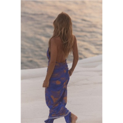 LONG PRINTED TULLE DRESS