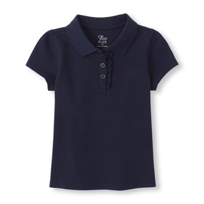 Uniform Short Sleeve Ruffle-Placket Polo