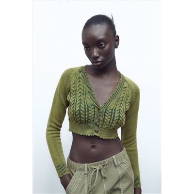 CHAQUETA PUNTO CROP EFECTO LAVADO