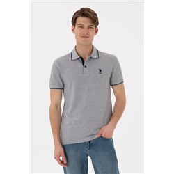 Erkek Slim Fit Polo Yaka Gri Melanj Basic Tişört
