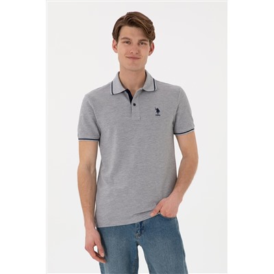 Erkek Slim Fit Polo Yaka Gri Melanj Basic Tişört