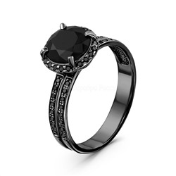 Кольцо из серебра с нат.чёрной шпинелью родированное 925 пробы К-3731рчс416