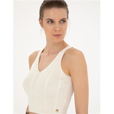 Beyaz Crop Top Triko Bluz