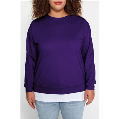 Mor Alttan T-Shirt Çıkma Görünümlü İnce Örme Büyük Beden Sweatshirt TBBAW23AO00023