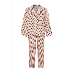 More Sustainable Pudra Puantiye Desenli Kruvaze Yaka Dokuma Pijama Takımı TBBAW24AI00027