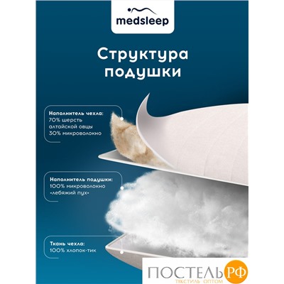 MedSleep ARIES Подушка стеганая 50х70,1пр, хлопок/шерсть/микровол.