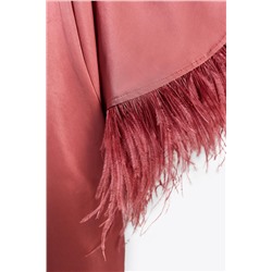 FEATHERED SATIN LONG DRESS