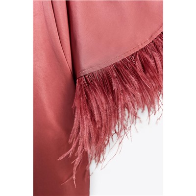 FEATHERED SATIN LONG DRESS