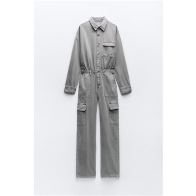 TRF FADED-EFFECT DENIM JUMPSUIT